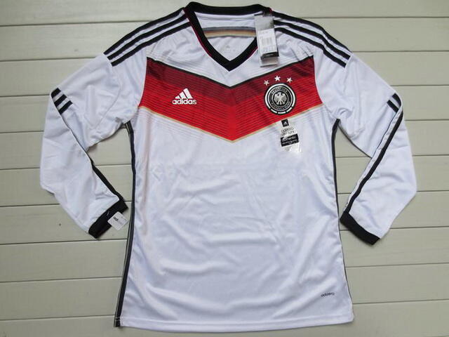Comfort Fit 2014 Germany Home White Soccer Long Sleeve Jersey Shirt