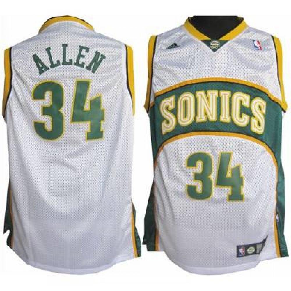 Thunder #34 Ray Allen White Seattle SuperSonics Style Stitched NBA Jersey