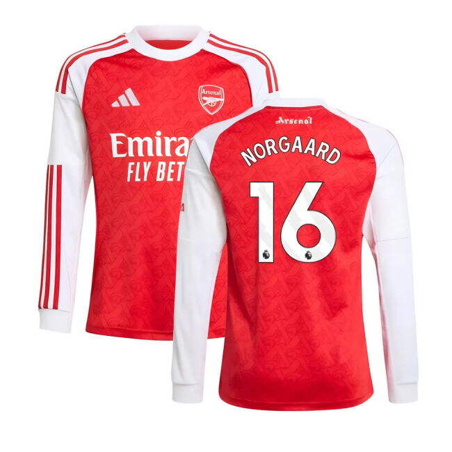 2025-2026 Arsenal Long Sleeve Home Shirt (Kids) (Norgaard 16)
