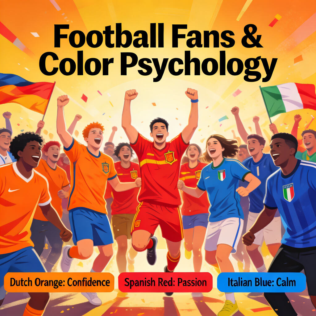Fans use color psychology: a diverse group of fans wearing different national team jerseys