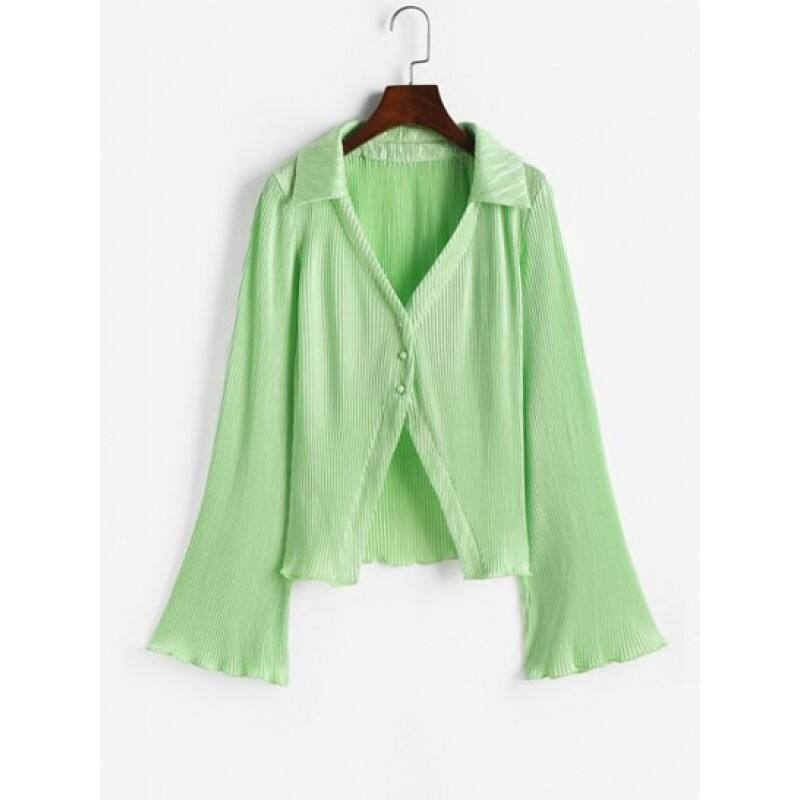 Plisse Bell Sleeve Shirt BD9771