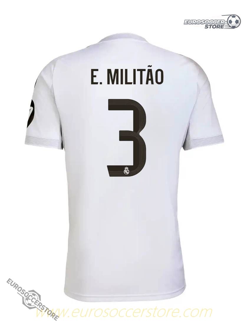 Real Madrid's Home Jersey for the 25-26 season, featuring E. Militão with the number 3.