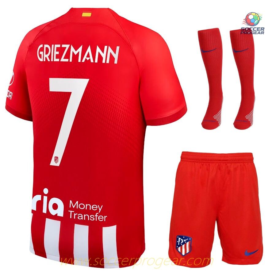 Atletico Madrid Home Children's Edition Soccer Uniform Team Shirt 2023 2024 Griezmann