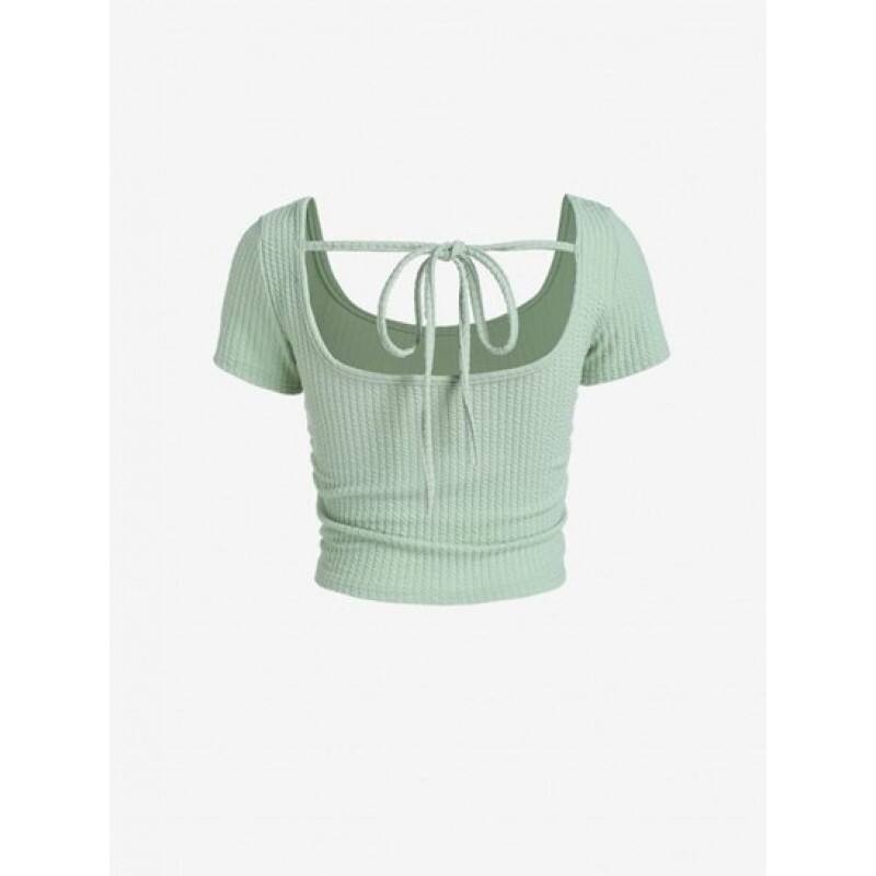 Textured Tie Back Ruched Tee DI9828