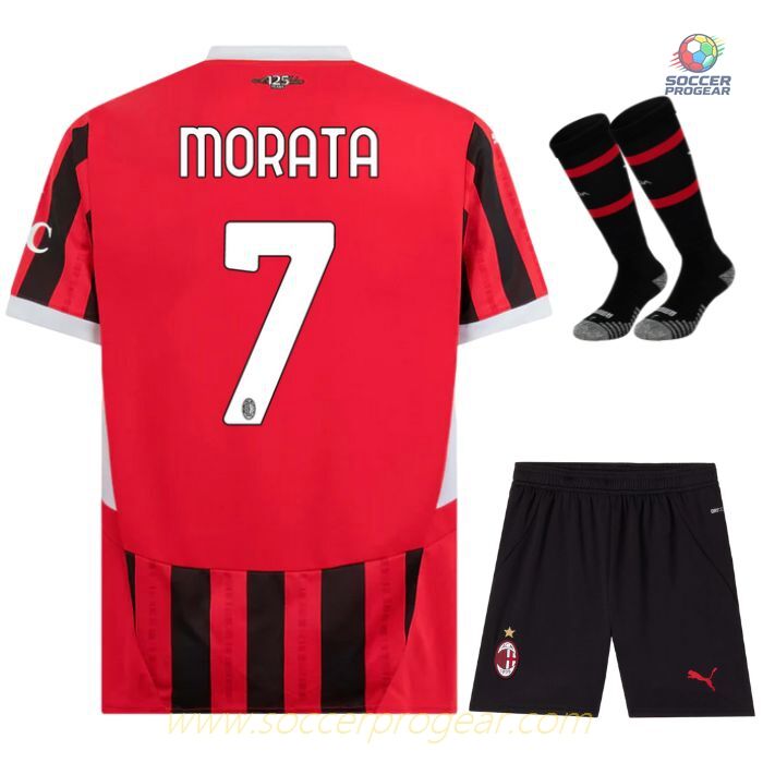 AC Milan Children's Editionren's Home Football Jersey Football Jersey 2024-2025 Season Morata Black