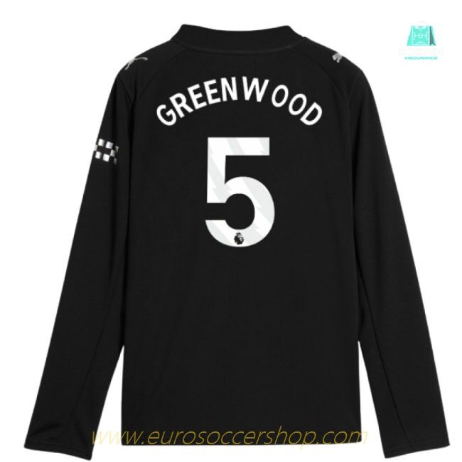 2025-2026 Man City Long Sleeve Away Shirt (Kids) (Greenwood 5)