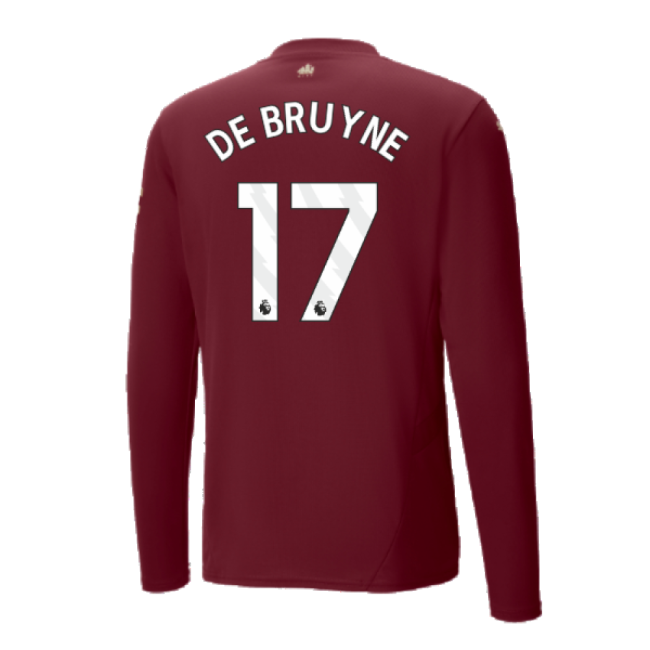 Football Man City Third Long Sleeve Shirt De Bruyne #17 Elite Perf...