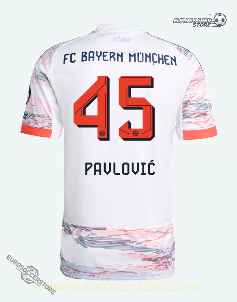 Away Jersey of Pavlović (No. 45) for Bayern Munich in the 25-26 Season