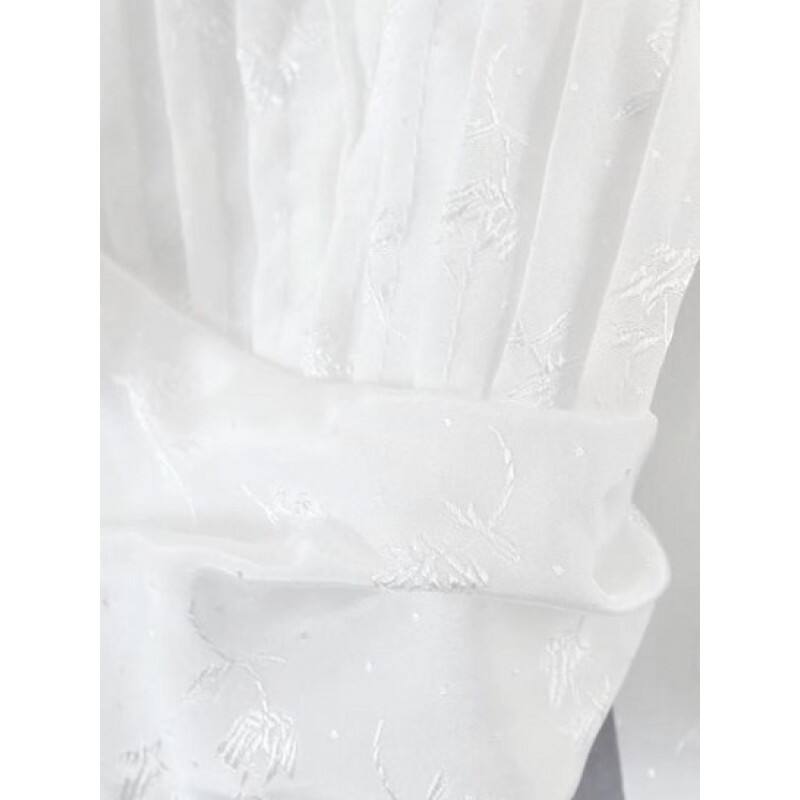 Flower Jacquard Lace Insert Pintuck Smocked Crop Blouse YN5246