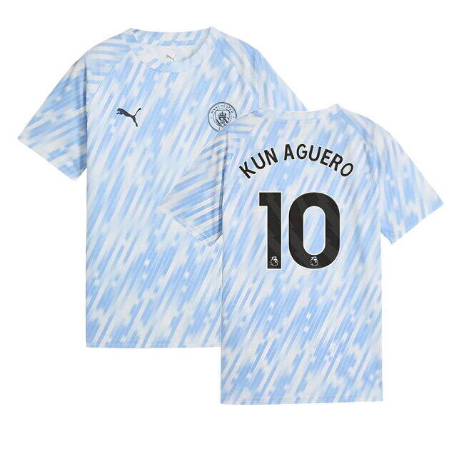 2025-2026 Man City Warm Up Jersey (Silver Sky) - Kids (Kun Aguero 1...