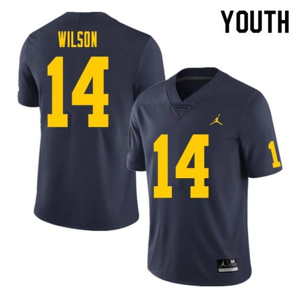 Navy Michigan Wolverines #14 Jordan Youth Team Color Official Replica