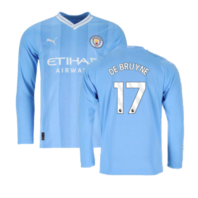 2023-2024 Man City Long Sleeve Home Shirt (DE BRUYNE 17) (Match Day)
