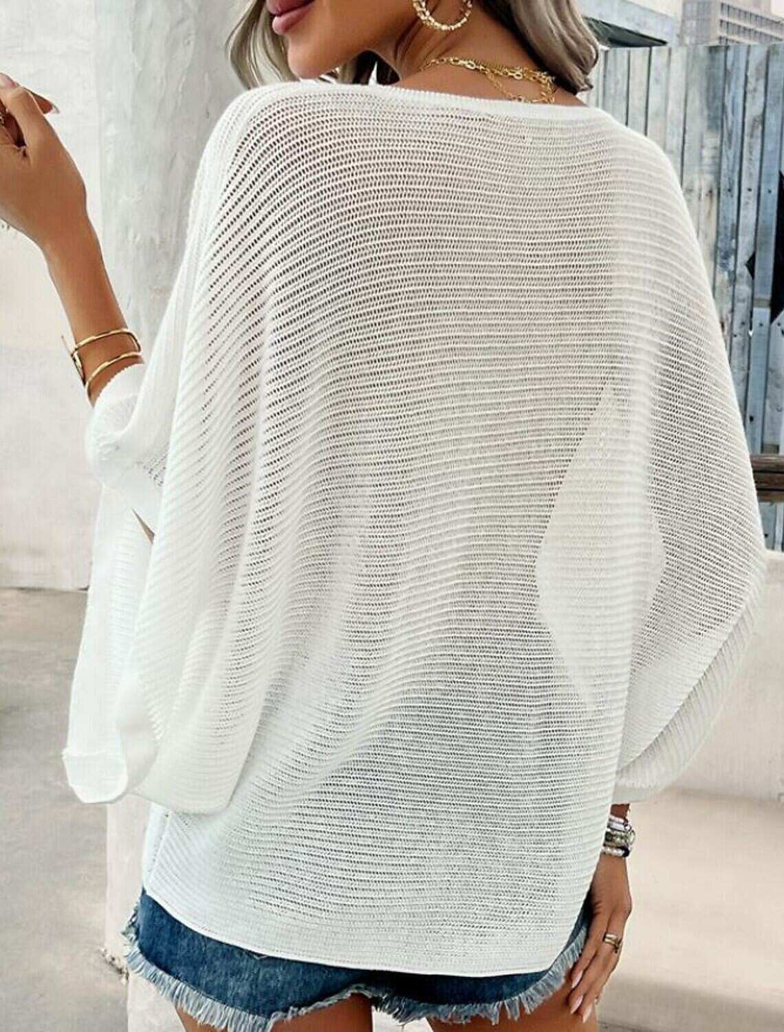 Women's Knitted Top V-neck Short Sleeve Elastic Soft Burnt Casual Loose Fit Versatile Spring Fall Clothing Apparel