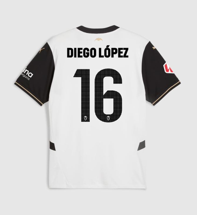 Valencia CF 24-25 Season Home Jersey featuring DIEGO LÓPEZ with the number 16