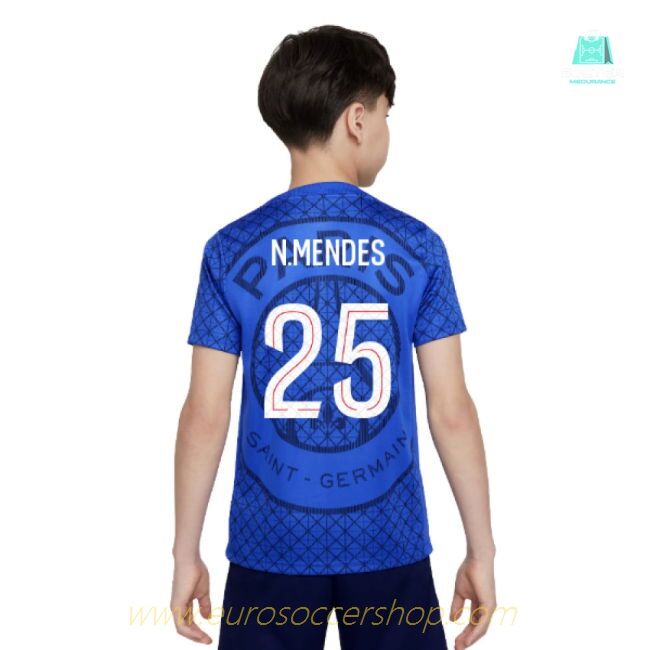 2025-2026 PSG Academy Pro Home Pre Match Shirt (Royal) - Kids (N.Mendes 25)