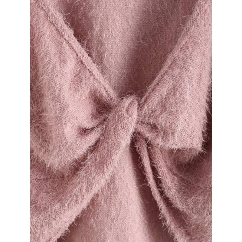 Cropped Twisted Front Fuzzy Textured Top CW6264