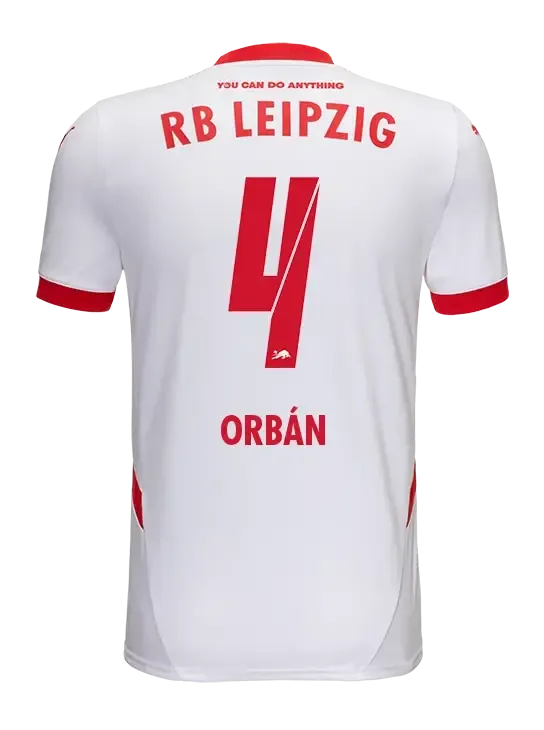 RB Leipzig's 24-25 Home Jersey featuring ORBÁN with the number 4 on the back.