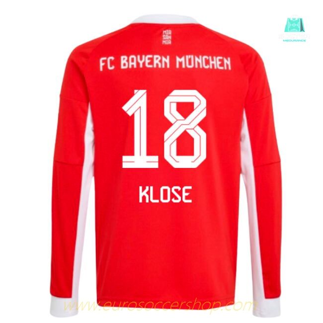 2025-2026 Bayern Munich Long Sleeve Home Shirt (Kids) (Klose 18)