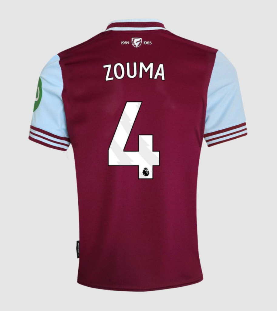 West Ham United's 24-25 Season Home Jersey Featuring ZOUMA with Number 4
