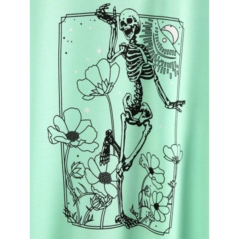 Flower Skeleton Drop Shoulder T Shirt IE0070
