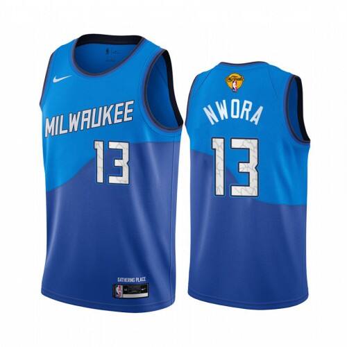 MIL #13 Jordan Nwora Performance 2021 Finals NBA Jersey - Blue City