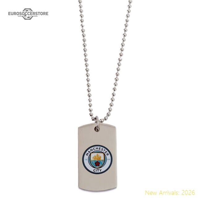 Authentic Manchester City Fc Colour Crest Dog Tag & Chain - Premium