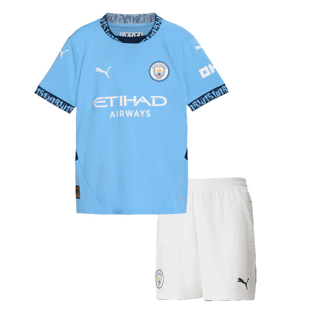 Kid's Manchester City Home Soccer Jersey Kit(Jersey+Shorts) 2024/25Aut