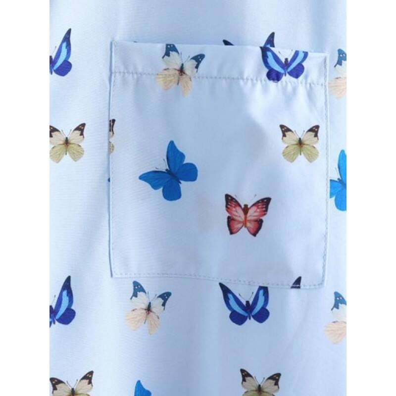 Drop Shoulder Butterfly Print Pocket Shirt MU6305