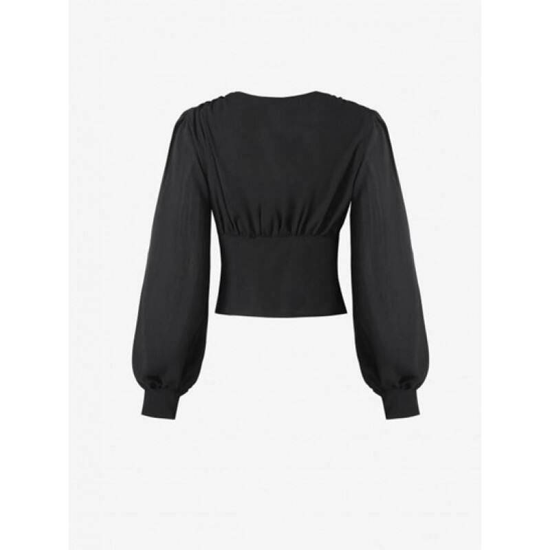 Lantern Sleeve Loop Button Blouse TV7785