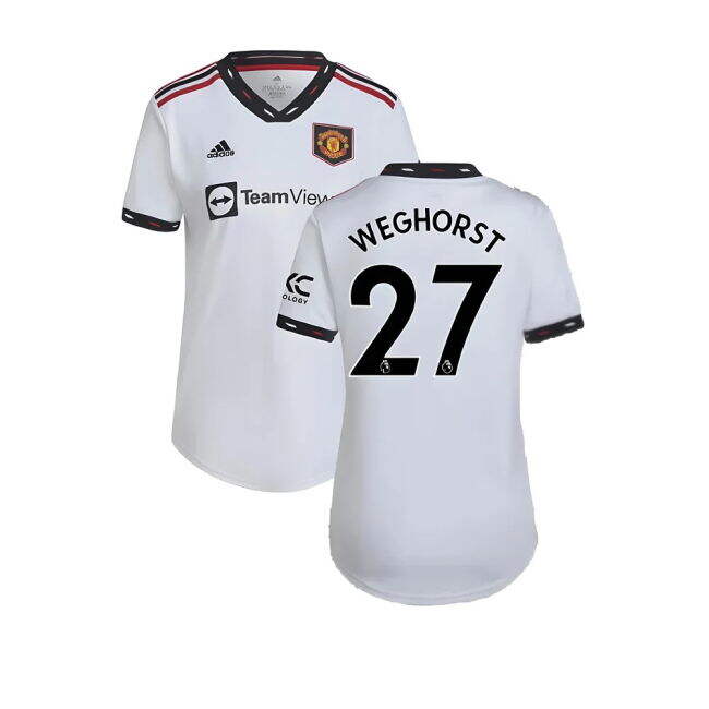 Football Man Utd Away Shirt Ladies Weghorst #27 Official Licensed ...