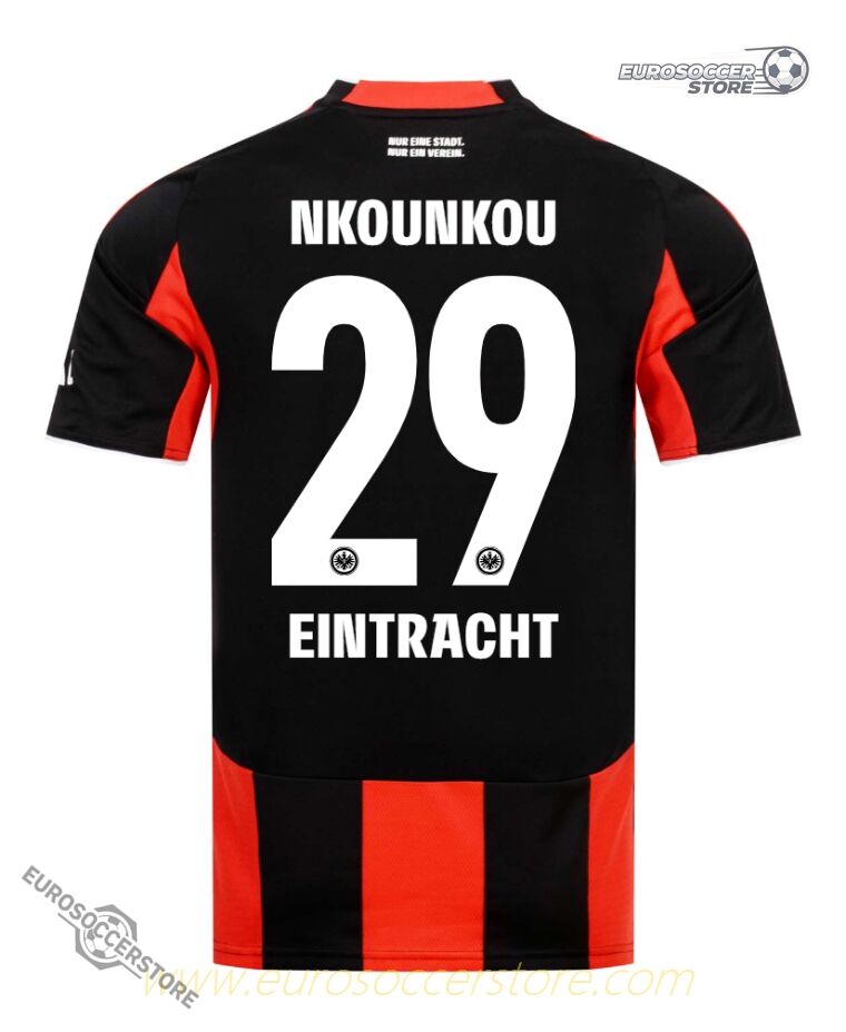Eintracht Frankfurt's 25-26 Home Jersey featuring NKOUNKOU with the number 29