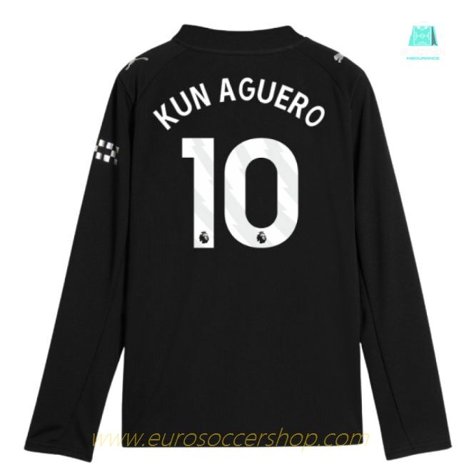 2025-2026 Man City Long Sleeve Away Shirt (Kids) (Kun Aguero 10)