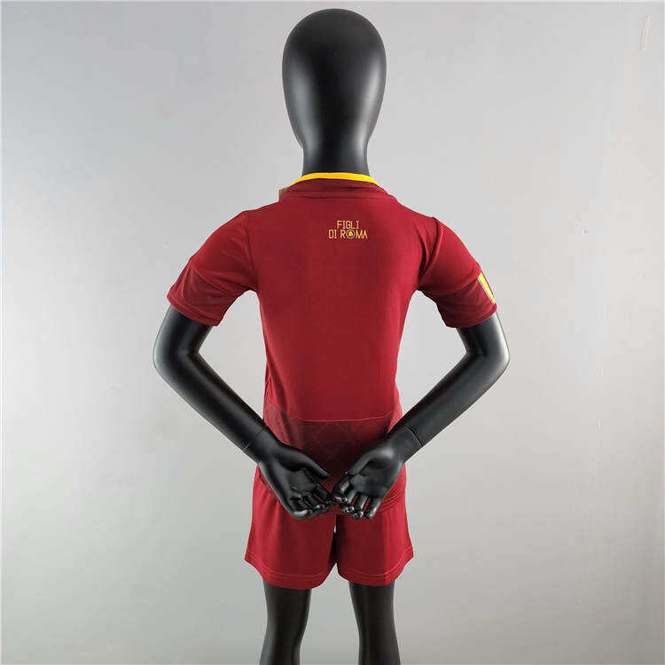 Kids AS Roma 2223 Home Brown Soccer Football KitShirtShorts -