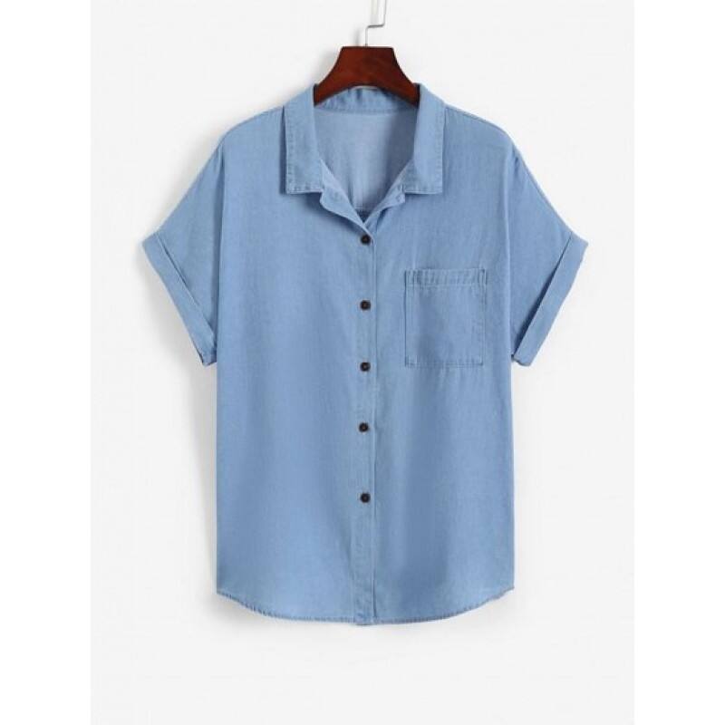 Chambray Pocket Batwing Sleeve Shirt IK3248
