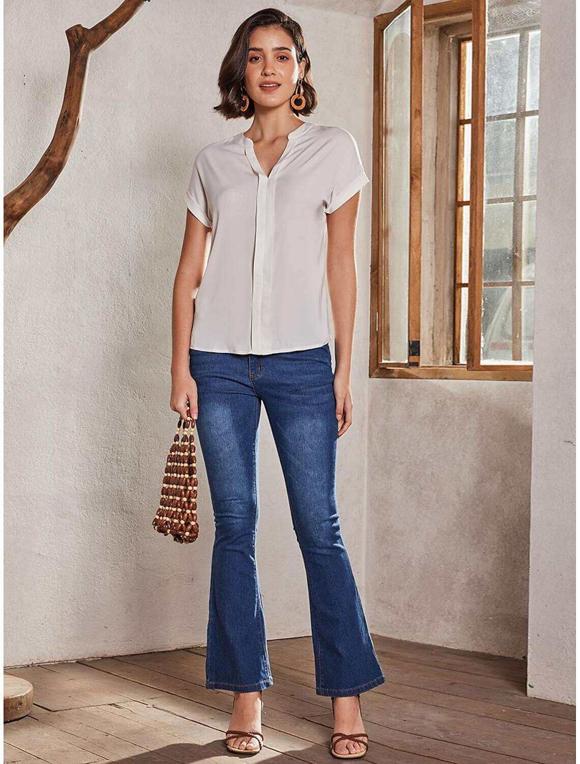 Women's Plus Size Shirt Blouse Elegant Fashion Basic Plain Regular Tops Short Sleeve V Neck Regular Fit Casual