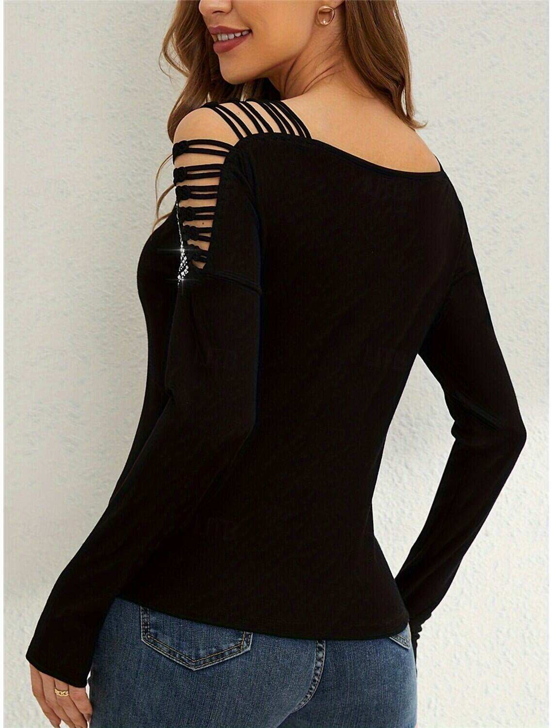 Women's T Shirt Fashion Modern Casual Plain Regular Tops Long Sleeve V Neck Patchwork Cut Out Regular Fit Daily Weekend Fall