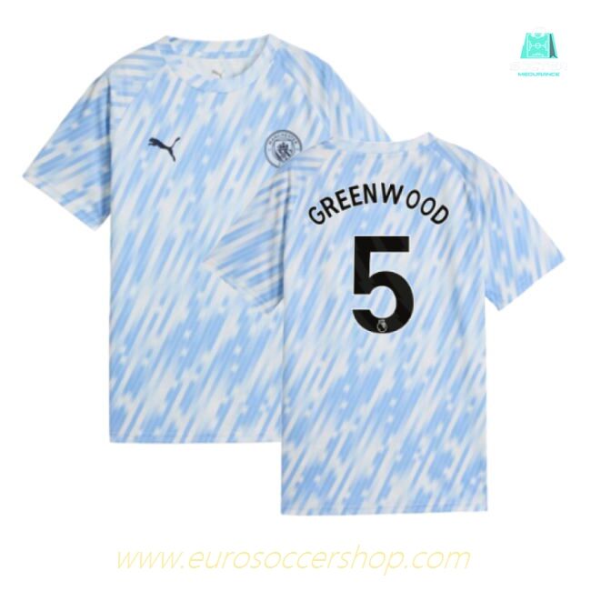 2025-2026 Man City Warm Up Jersey (Silver Sky) - Kids (Greenwood 5)