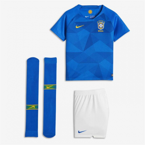 Kids Brazil Away 2018 World Cup Soccer KitShirtShortsSocks - World