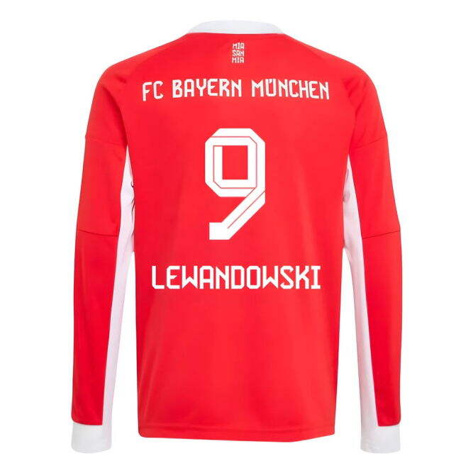 2025-2026 Bayern Munich Long Sleeve Home Shirt (Kids) (Lewandowski 9)