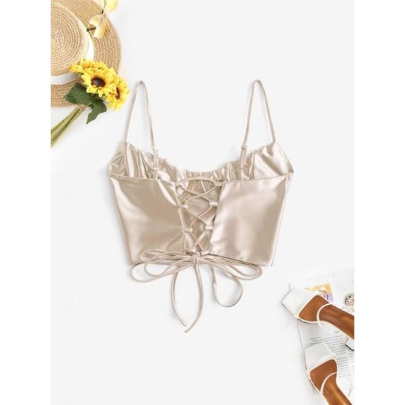 Lace Up Silky Bustier Corset Style Top VQ5359