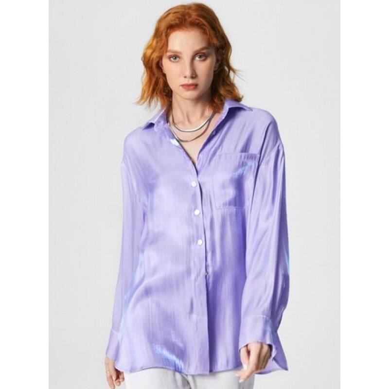 Front Pocket Silky Shiny Button Down Shirt PG0315
