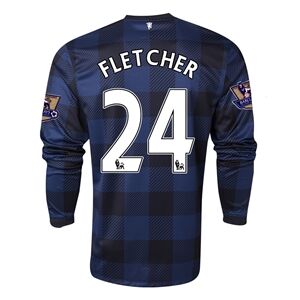 13-14 Manchester United 24 FLETCHER Away Black Long Sleeve Jersey