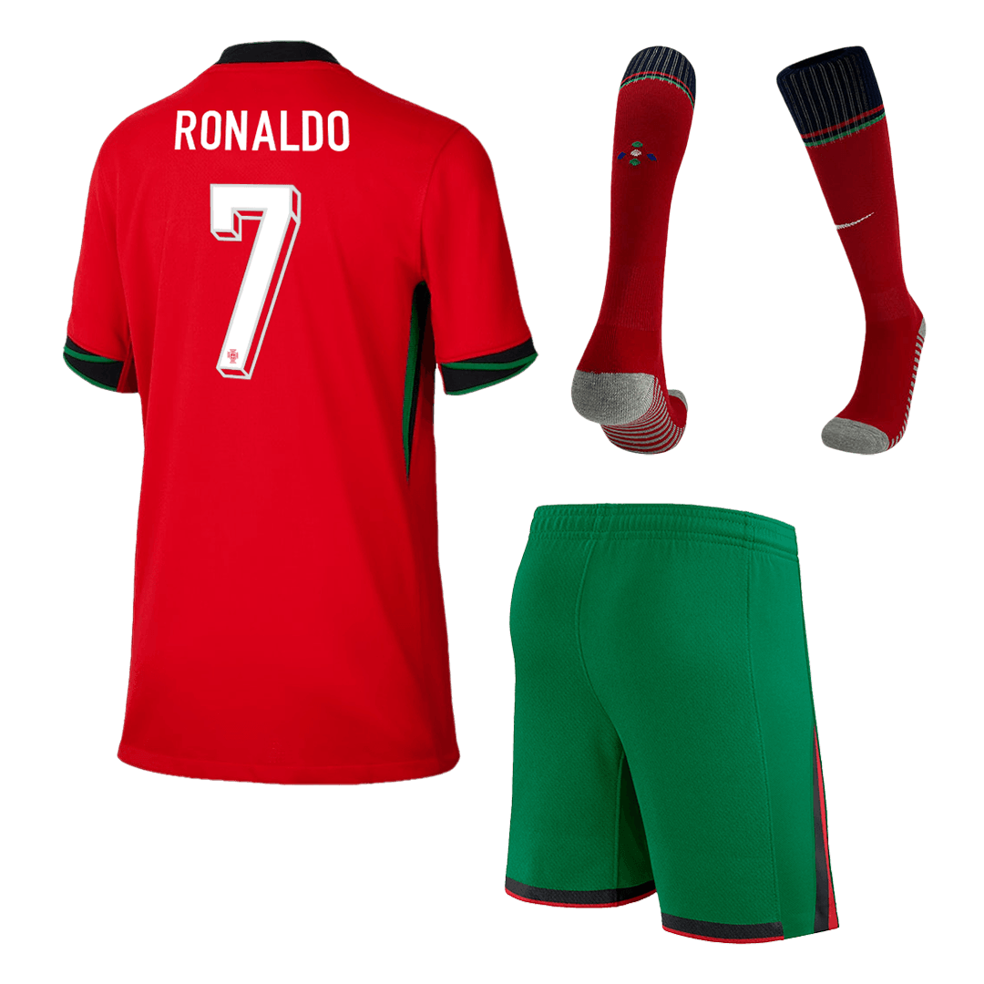 Kid's Portugal RONALDO #7 Home Jerseys Full Kit Euro 2024Authentic Kit