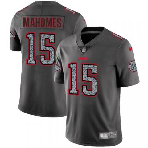 KC #15 Mahomes Gray Gray Fashion NFL Limited Jersey athletic wear