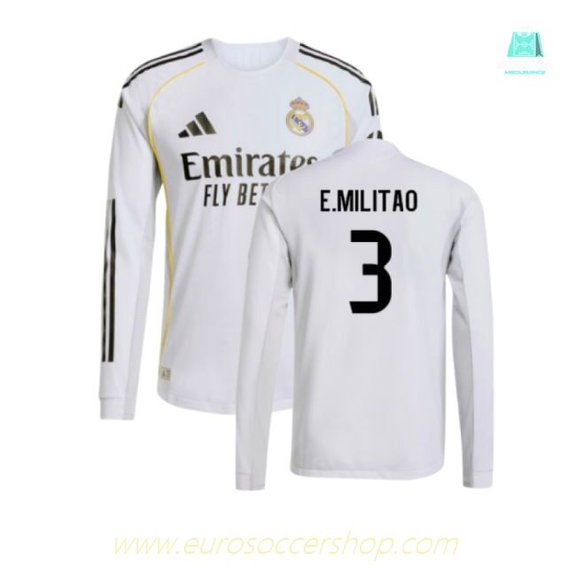 2025-2026 Real Madrid Authentic Long Sleeve Home Shirt (E.Militao 3)