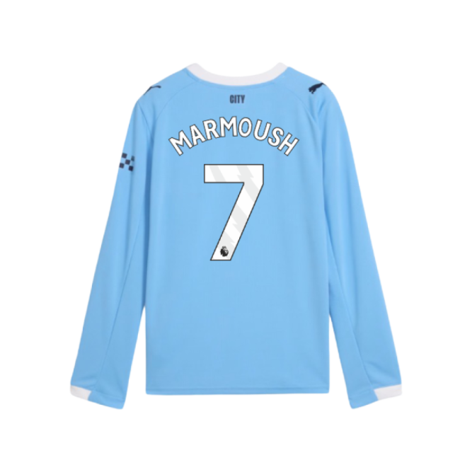 replica 2025-2026 Man City Long Sleeve Home Shirt (Kids) (Marmoush 7)