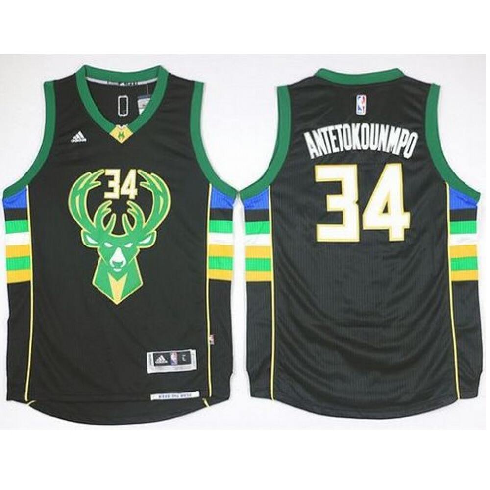 Performance Top-Grade Men's MIL #34 Giannis Black Basketball Jersey