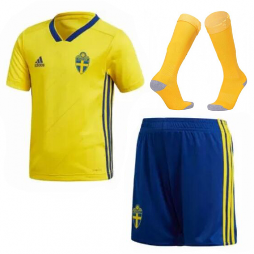 Kids Sweden Home 2018 World Cup Soccer KitShirtShortsSocks - World