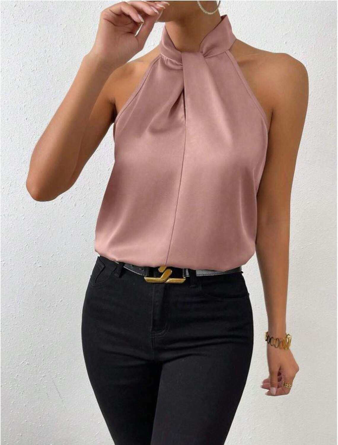 Tank Women's Plain Cold Shoulder Street Daily Fashion Halter Neck Regular Fit S