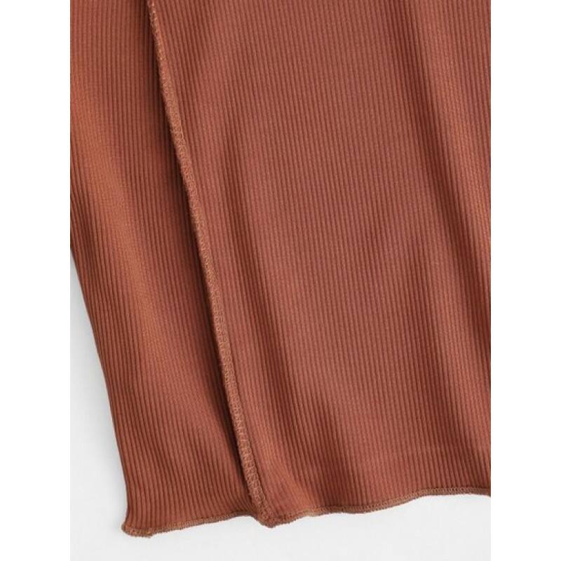 Ribbed Topstitching Crop T Shirt AA0200